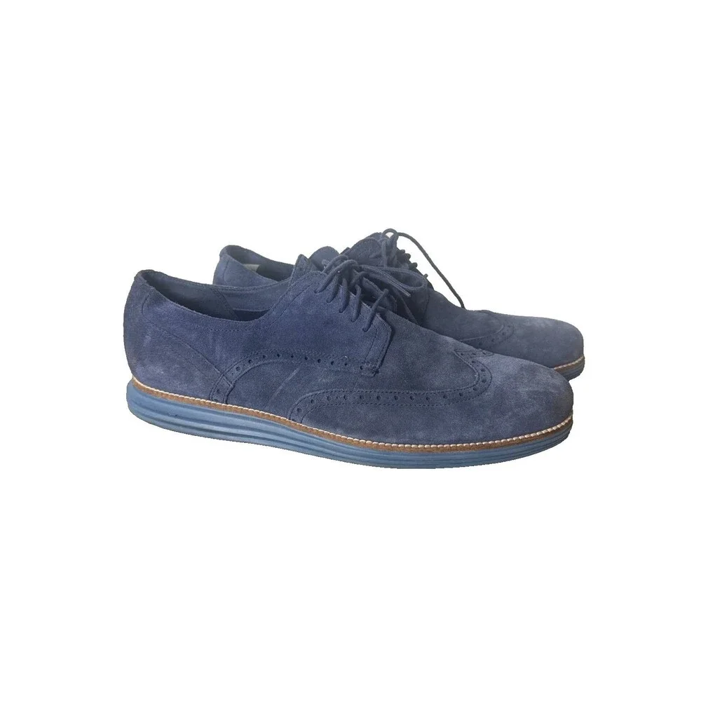 Cole Haan Grand OS Men’s 13 Navy Suede Wingtip Oxford Dress Shoes